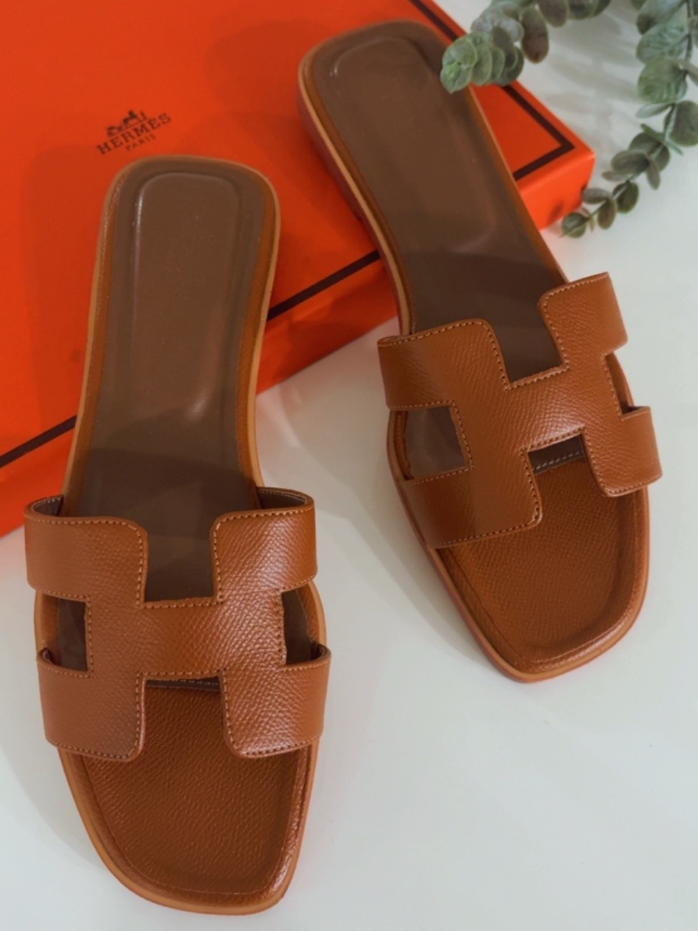 Women’s Brown Oran Leather Slide Sandals